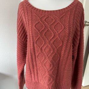 Women's Fisherman Knit Wool Blend Sweater in Rose Sz LP Liz Claiborne